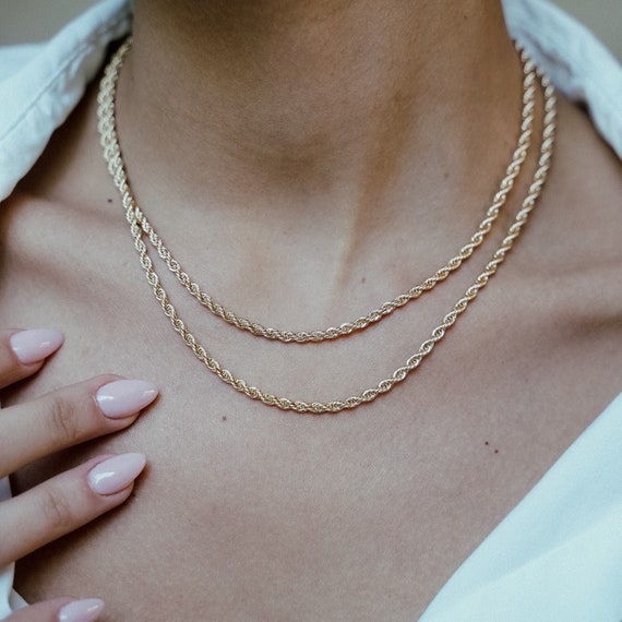 Gold Rope Chain Necklace 15 Inch Gold 