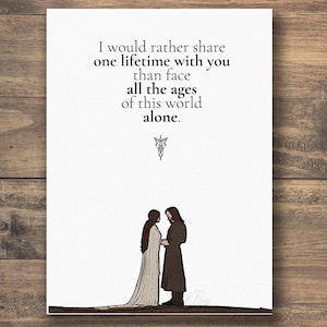 Carte Arwen et Aragorn Le Seigneur des anneaux « Je préfère partager une vie avec vous que d'affronter tous les âges de ce monde seuls »