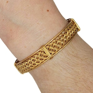 Handmade 14kt Gold Filled Woven Wire Bracelet - Intricate Gold Cuff Bangle - Elegant Braided Design with Hinged Hook Closure