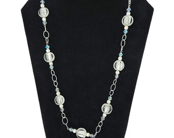Handmade Crystal Silver Foil Necklace: Adjustable Beaded Jewelry