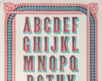 Chromatic Typography Alphabet Print - William Page's Chromatic Ornate Typeface Print 12"x16"