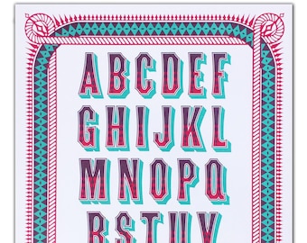 Chromatic Typography Alphabet Print - William Page's Chromatic Ornate Typeface Print Poster 18x24"