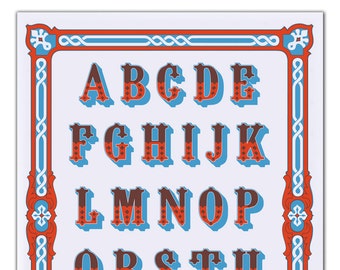 Chromatic Typography Alphabet Print - William Page's Florentine Ornate Typeface Print Poster 18x24"