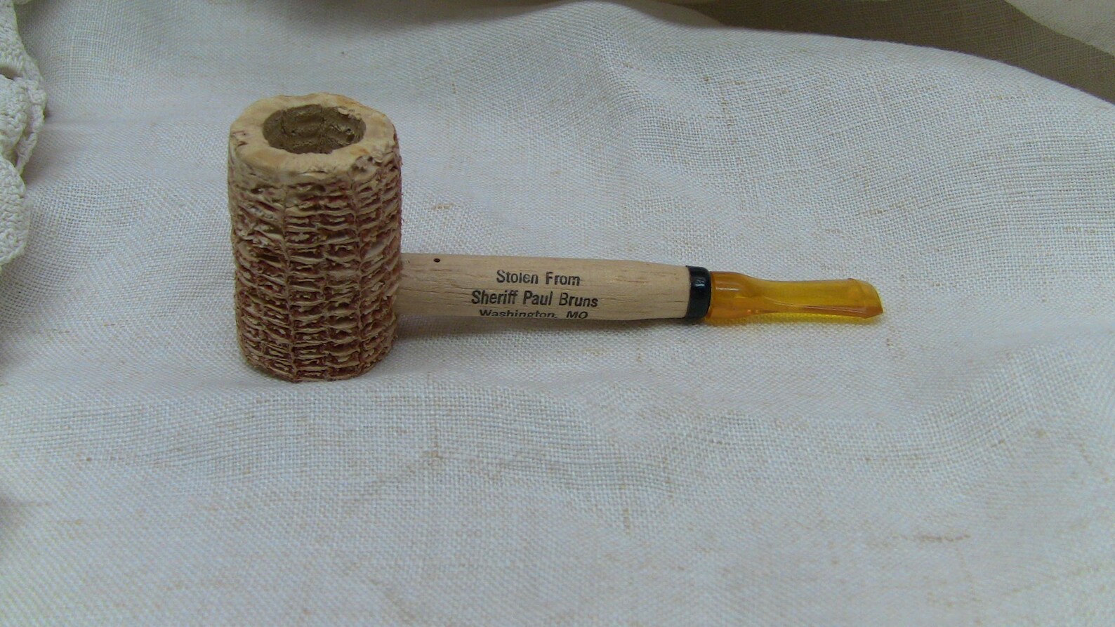 Corn Cob Pipe, Never Used, Made by Missouri Corn Cobs, Advertiser Pipe