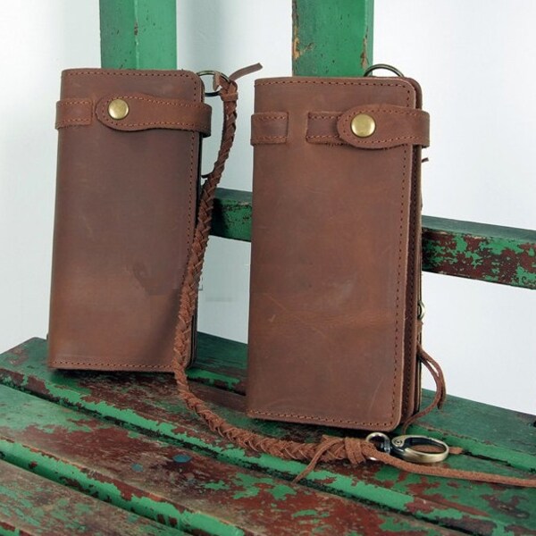Mens Distressed Leather Biker Wallet Rustic Brown Handmade iPhone 5 5s Samsung Galaxy Wallet - Gift