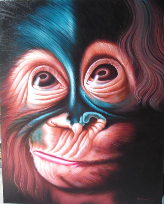Affe Malerei Olgemalde Auf Leinwand 80x100 Cm Etsy