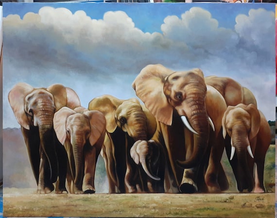 Elephant Painting Art Work Painting Oil Painting on Canvas. - Etsy