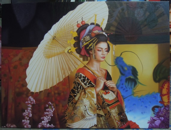 Geisha painting oil painting on canvas 36X48 | Etsy