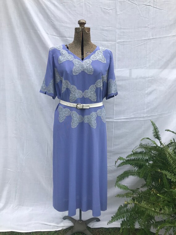 vintage 40s linen dress with floral appliqué