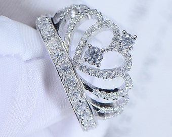 Princess Crown Promise Ring for her, Victorian Crown Ring, Silver Accent Tiara Rings, Stackable Ring, Right Hand Ring, Diamond Simulant