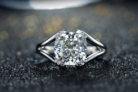 3 Carats Cushion Cut Split Shank Engagement Ring Sterling Etsy