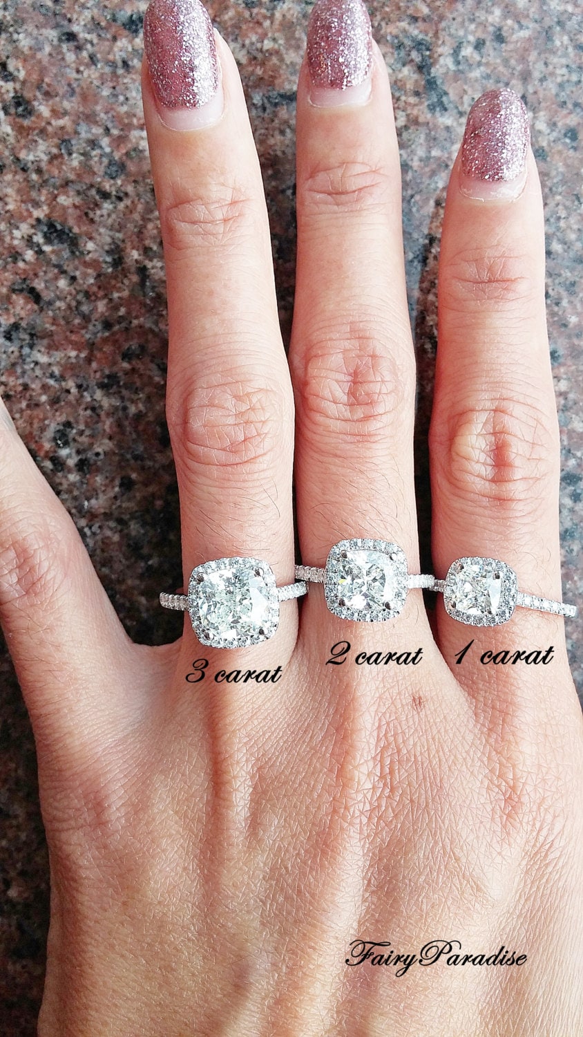 3 Carats Cushion Halo Engagement Ring Bridal Set in Sterling