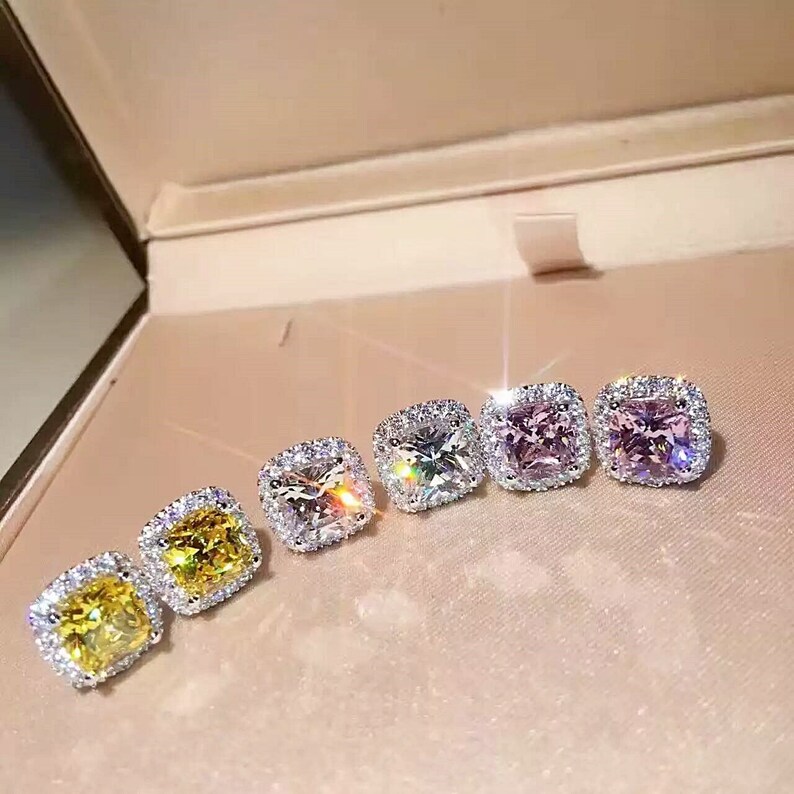 Yellow Cushion Halo Bridal Wedding Jewelry Set necklace Ring Etsy