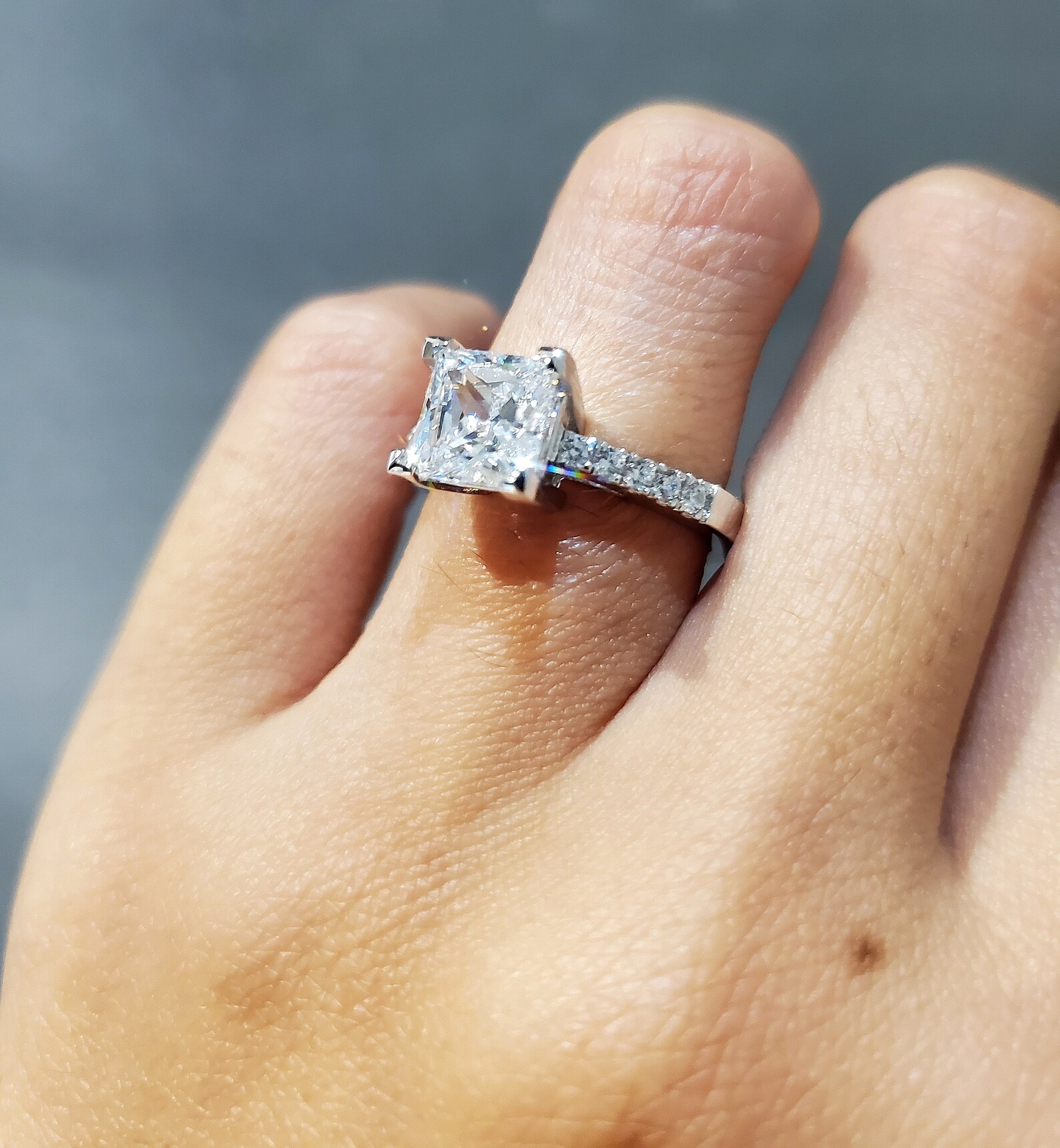 2 Carats 8 Mm Princess Cut Solitaire Engagement Ring / Etsy