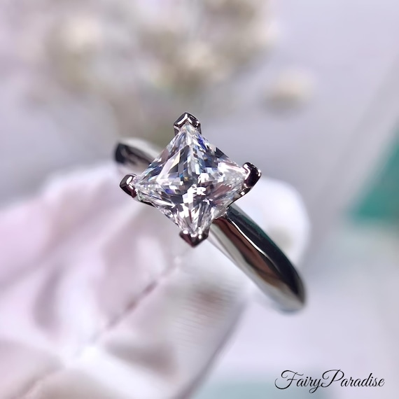 2 Ct Natural Princess Cut Diamond Solitaire Engagement Ring 14K