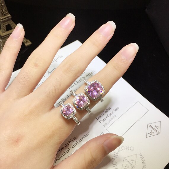 1 Carat 2 Carats 3 Carats Pink Cushion Cut Halo Engagement Etsy