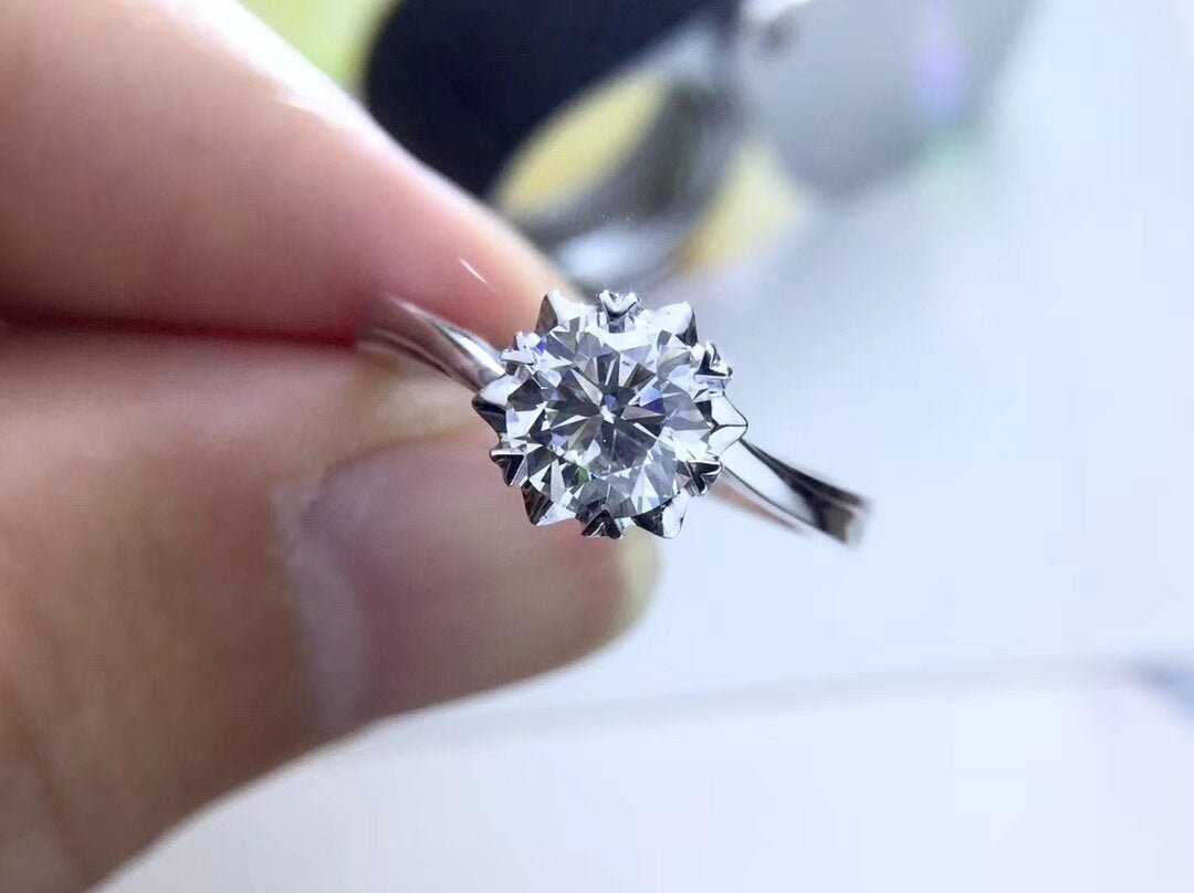 0.5 Carat Snowflake Solitaire Ring in Sterling Silver With Finest