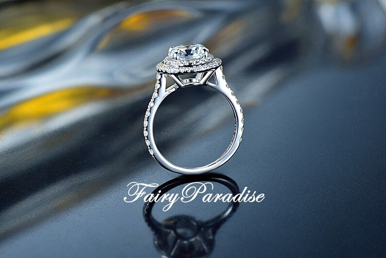 1.5 Carat Double Halo Engagement Ring Promise Ring Free Ring Box Round Cut Man Made Diamond Solid 925 Silver ZDR349 Fairy Paradise