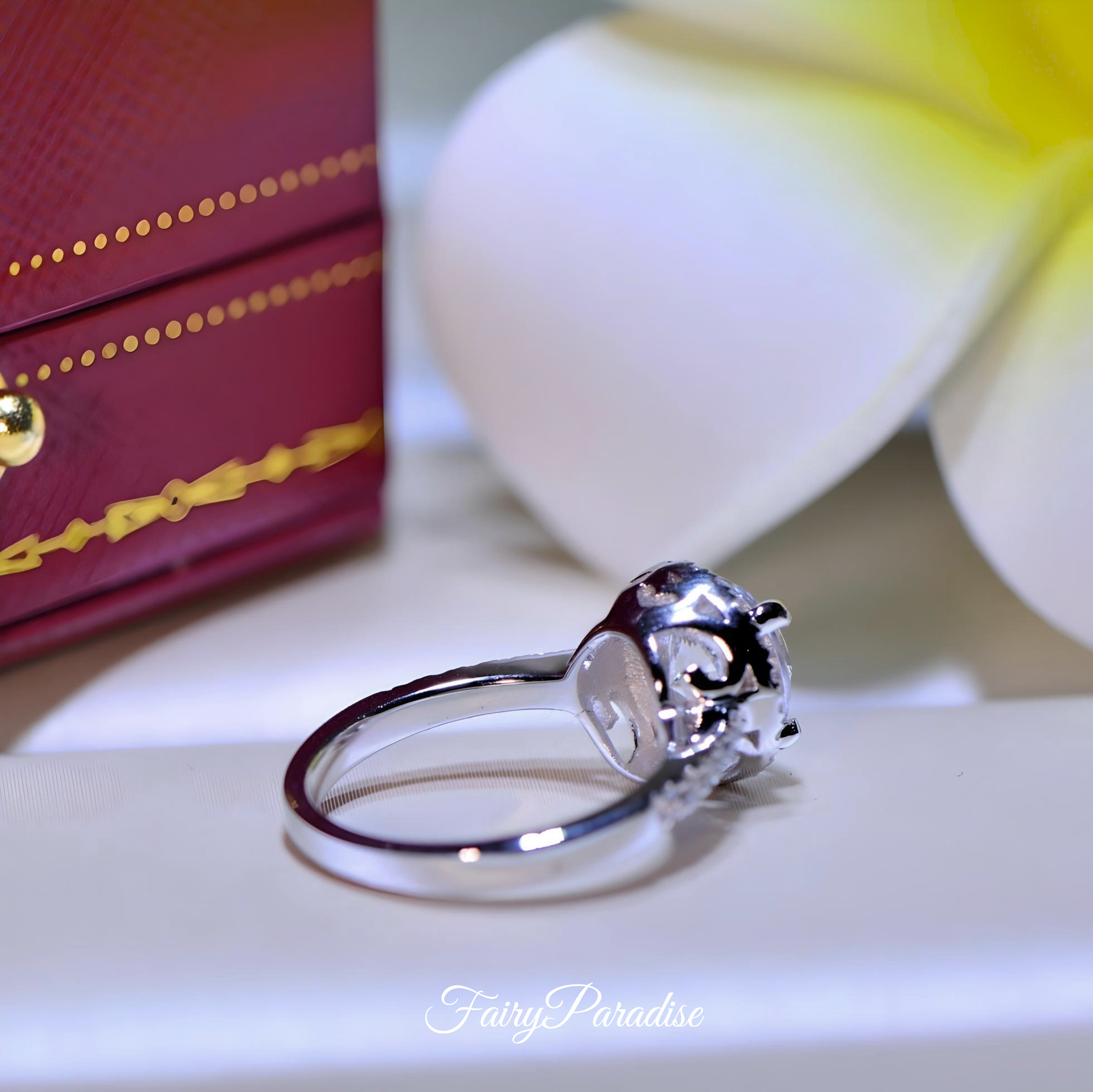 1.5 Cts Round Pavé Halo and Shank Engagement Ring With Heart Sign