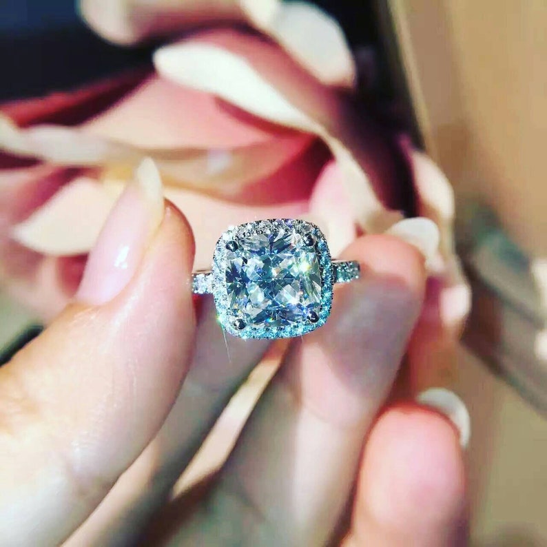 3 Carats 9 Mm Cushion Cut Halo Engagement Ring Promise Etsy