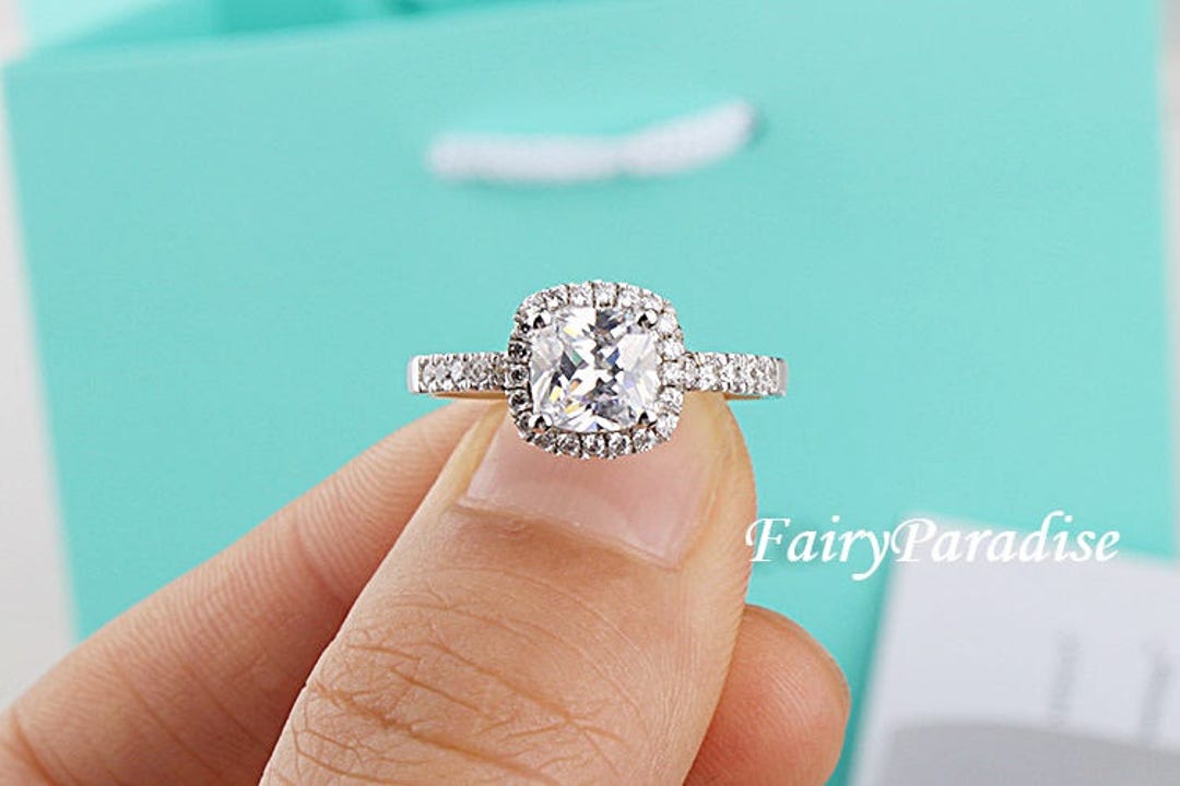 2 Carat Cushion Halo Engagement Ring/ Promise Ring for Her/ Etsy