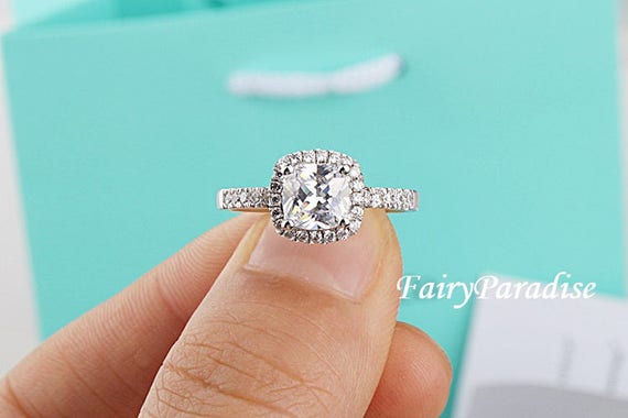 2 Carat Cushion Halo Engagement Ring Promise Ring For Her Etsy