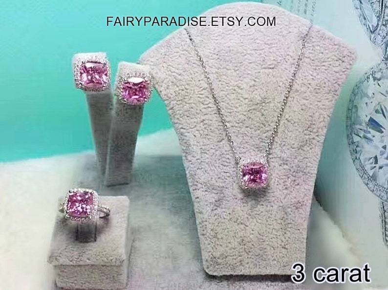 Yellow Cushion Halo Bridal Wedding Jewelry Set necklace Ring Etsy