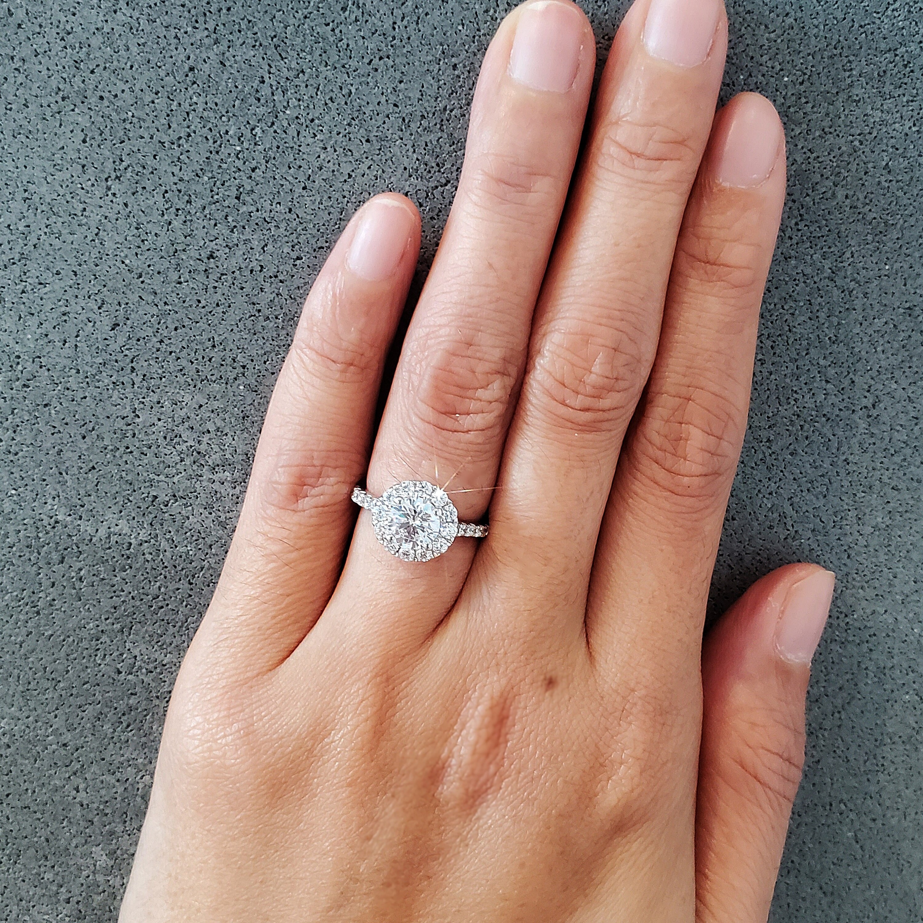 Balsam - 14k White Gold 1 Carat Round Halo Natural Diamond Engagement Ring  @ $3200 | Gabriel & Co.