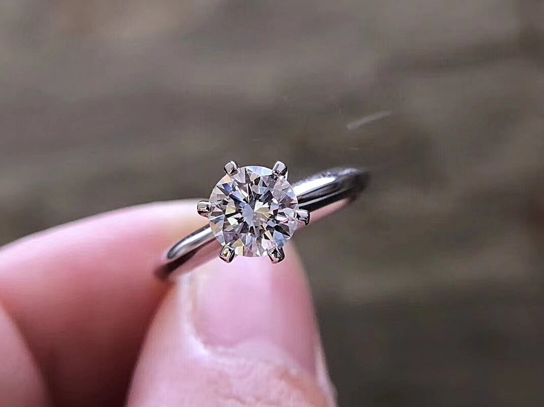 14K Yellow Gold Dainty Moissanite Engagement Ring - 6 Prong Solitaire - Available in 1/4, 1/2, 3/4, and 1 Carat options 6.5mm (1 Carat) / 8.25