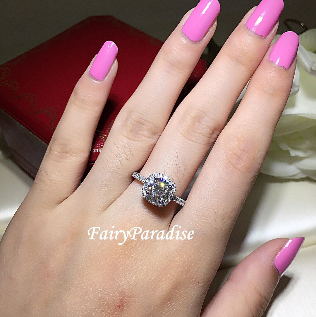 2 Carat Square Cushion Halo Engagement Ring With 7.5 Mm Finest Etsy