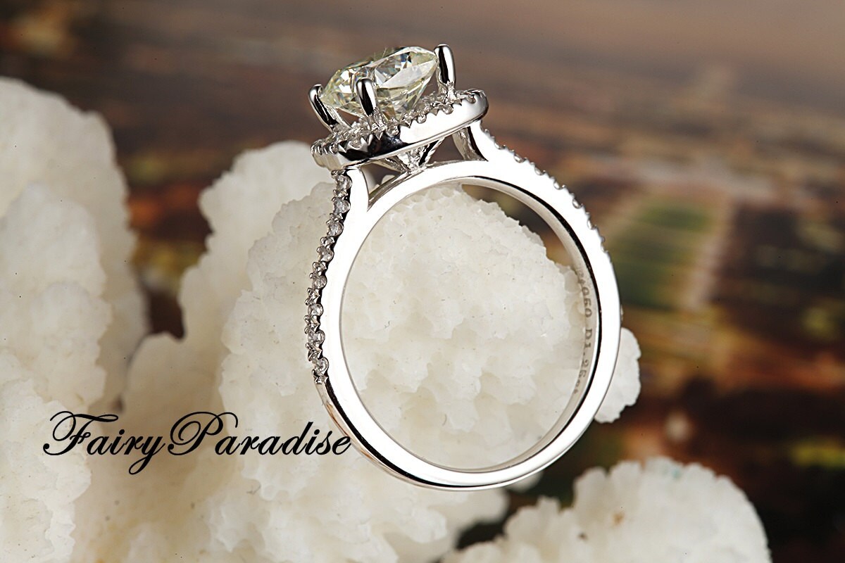 2 Carats Square Cushion Halo Engagement Ring Set in Sterling Etsy