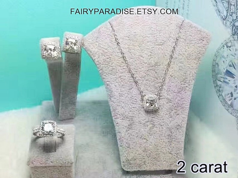 Yellow Cushion Halo Bridal Wedding Jewelry Set necklace Ring Etsy