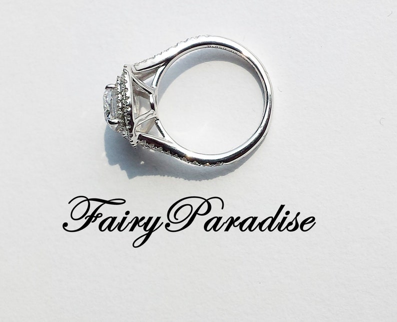 2 Ct Rectangle Cushion Cut Double Halo Engagement Ring / Etsy