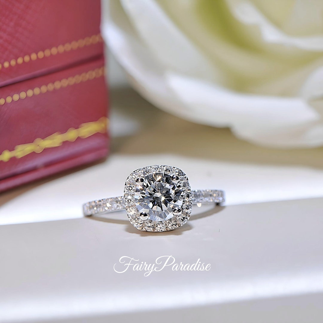 2 Carat Square Cushion Halo Engagement Ring With 7.5 Mm Finest Etsy