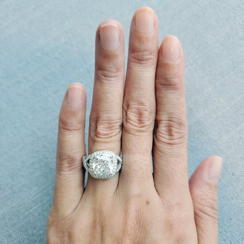 3 Carat Cushion Cut Halo Engagement Ring Swirl Split Shank Etsy