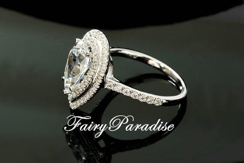 3 Carats Teardrop Double Halo Engagement Ring / Promise Rings Etsy