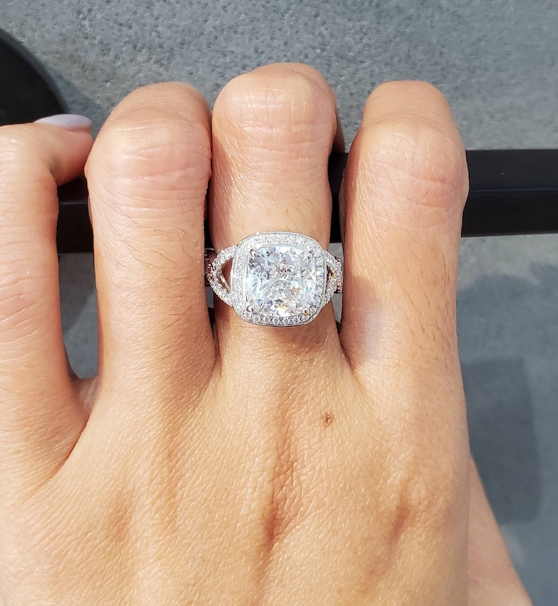 3 Carat Cushion Cut Halo Engagement Ring in Intertwined Split Etsy