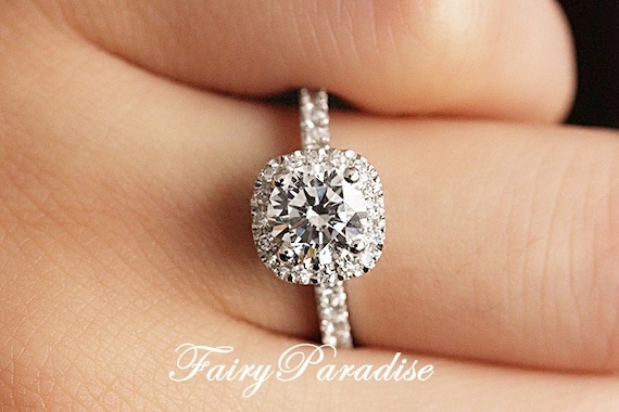 1 Carat Cushion Square Halo Engagement Ring Promise Rings 1 Etsy