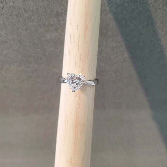2 Carats Heart Shaped Solitaire Engagement Ring Silver - Etsy