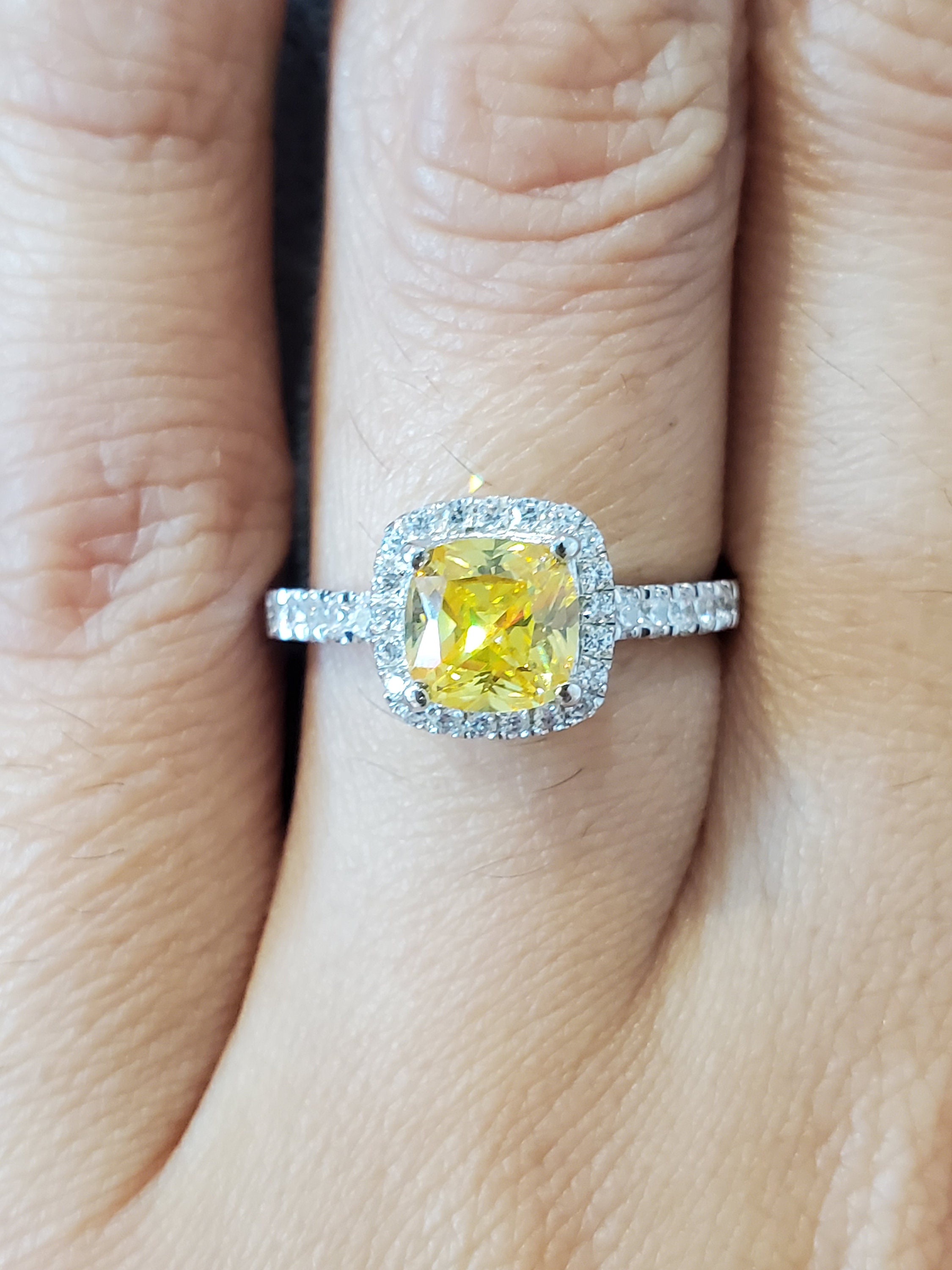Canary Yellow Cushion Cut Halo Engagement Ring With 1 Carat 2