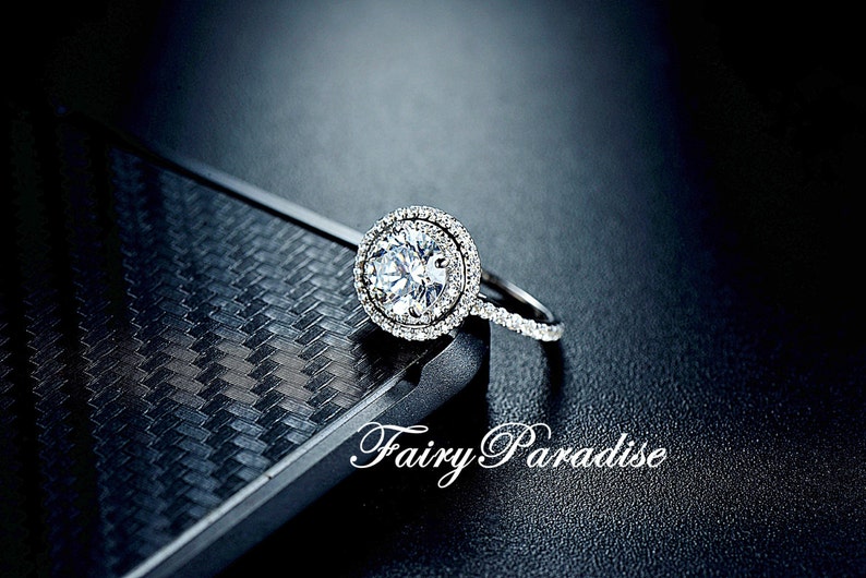 1.5 Carat Double Halo Engagement Ring Promise Ring Free Ring Box Round Cut Man Made Diamond Solid 925 Silver ZDR349 Fairy Paradise