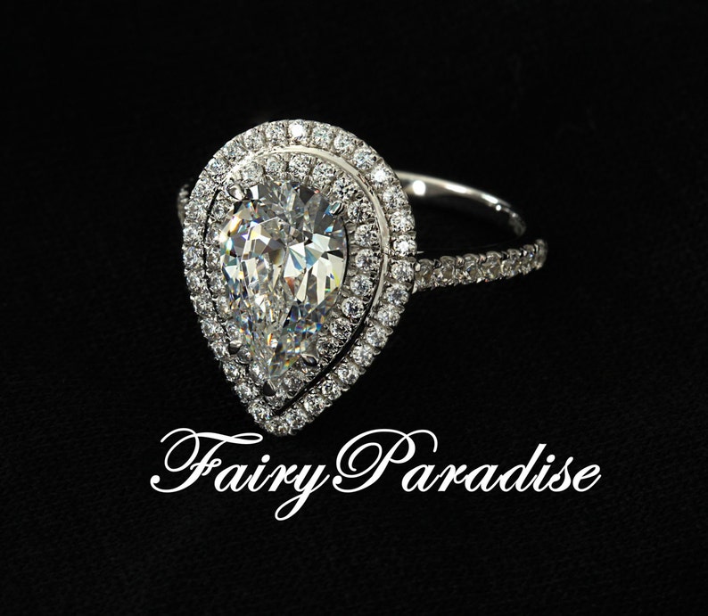 3 Carats Teardrop Double Halo Engagement Ring / Promise Rings Etsy