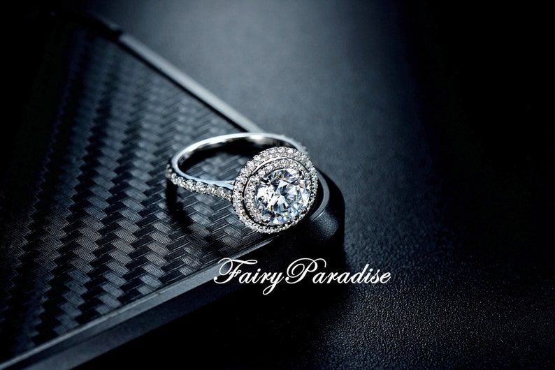 1.5 Carat Double Halo Engagement Ring Promise Ring Free Ring Box Round Cut Man Made Diamond Solid 925 Silver ZDR349 Fairy Paradise