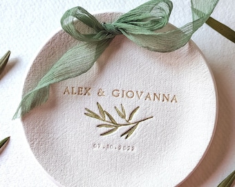 Personalised wedding ring holder with olive branch, wedding gift for a couple
