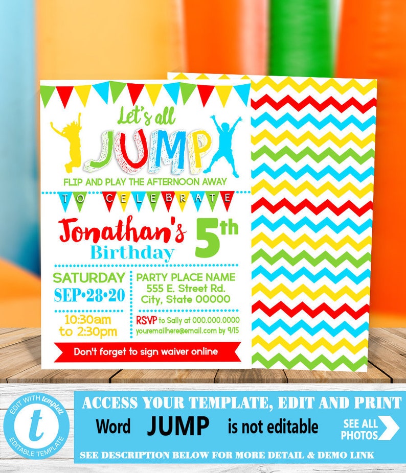 Trampoline Birthday Party Invitations Printable Templates New