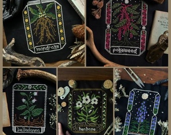 Poisonous Plant Pack - 5 Digital Cross Stitch Patterns / Digital Download / toxic plants / mandrake/ belladonna / witchy / spooky aesthetic