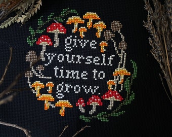 Growth Cross Stitch Pattern / Digital Download / embroidery / diy  / spooky art / cottage core / mushroom / witchcraft / goblincore / forest