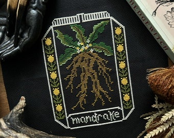 Mandrake Cross Stitch Pattern / Digital Download/ poisonous plants / dark aesthetic / witchy / creepy art / spooky season / moody floral /