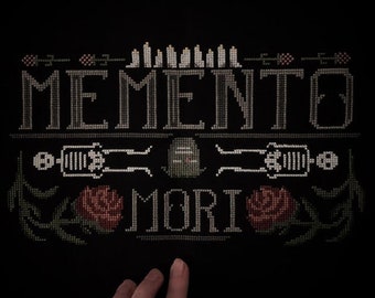 Memento Mori Cross Stitch Pattern / Digital Download / embroidery / goth / spooky season / creepy / Halloween decor / victorian  / skeleton