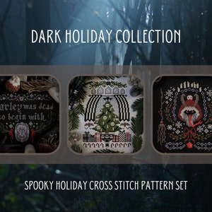 Spooky Christmas Cross Stitch Pattern Set / Digital Download / Krampus / Christmas Tree / Jacob Marley / Holiday / Charles Dickens / gothic